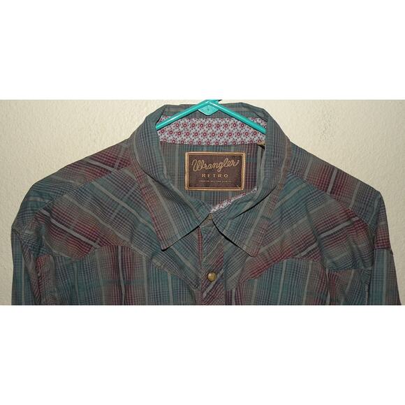 Wrangler Retro Men’s XXL (XL) LS Snap Western Shirt Blue Striped Contrast Cuffs - Picture 2 of 3